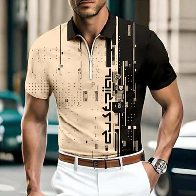 Casual Lapel T-shirt Young Men's Fashion Zipper T-shirt Short Sleeve T-shirt Men's 3D Premium Men's Short Sleeved Graffiti Print T Shirt
