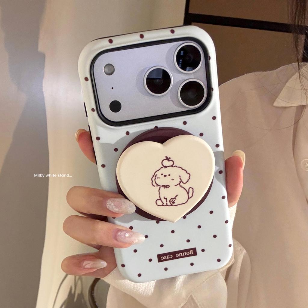 Blue Polka Dot iPhone 17PM Case with Magnetic Bracket; Compatible with iPhone 14/15 & 16.