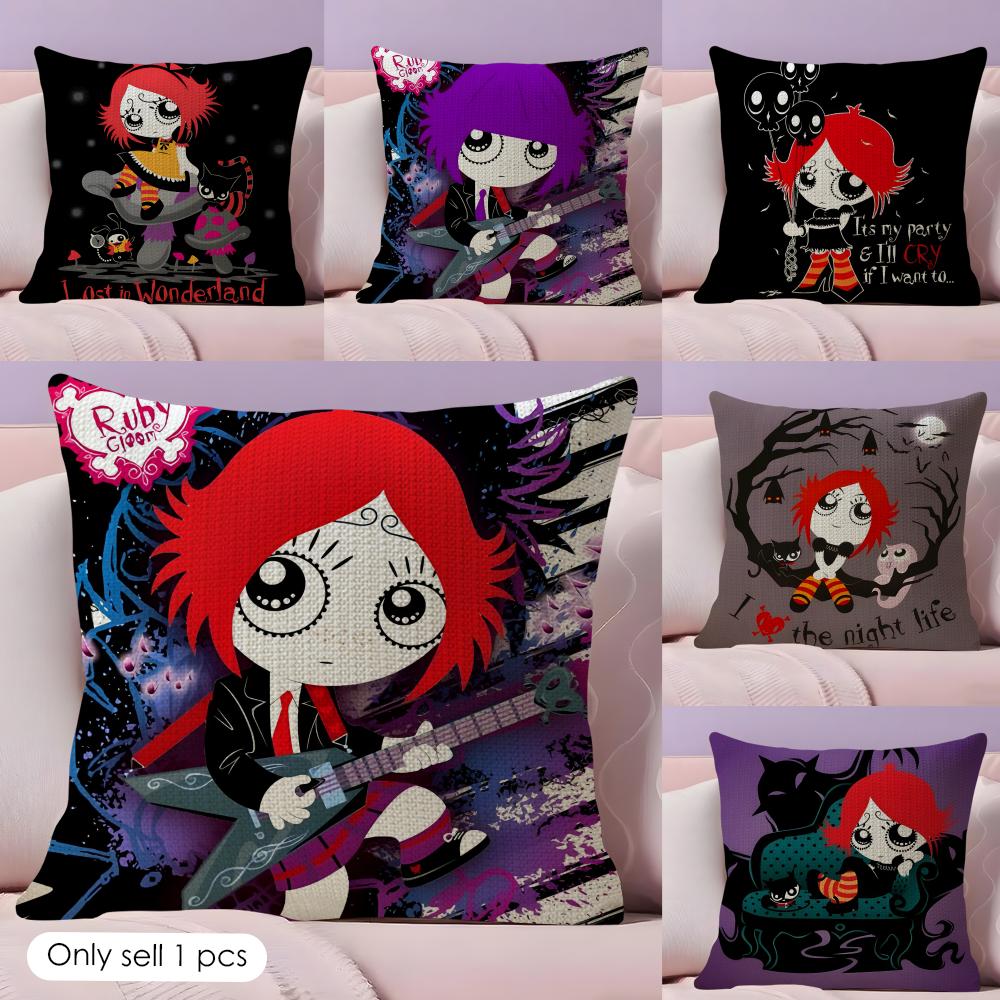 Cartoon RRuby Gloom Cushion Cover Natural Linen Pillow Case DoubleSided Print Decorative Sofa Pillowcase Home Decor Gift