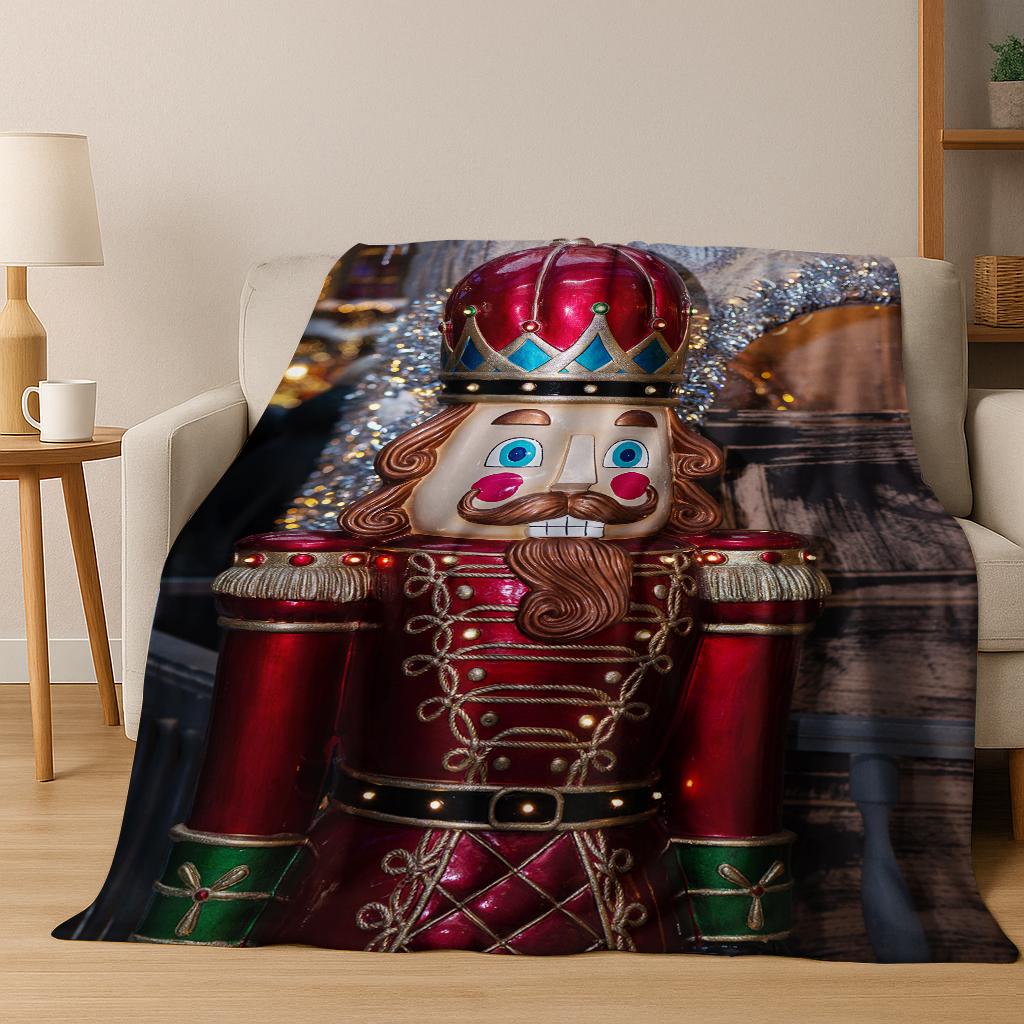 Frohe Weihnachten Baum Nussknacker Cartoon Puppe Neujahrsgeschenk Flanell Decke, Weiche Wohndecke für Zuhause Schlafzimmer Bett Sofa Kinder