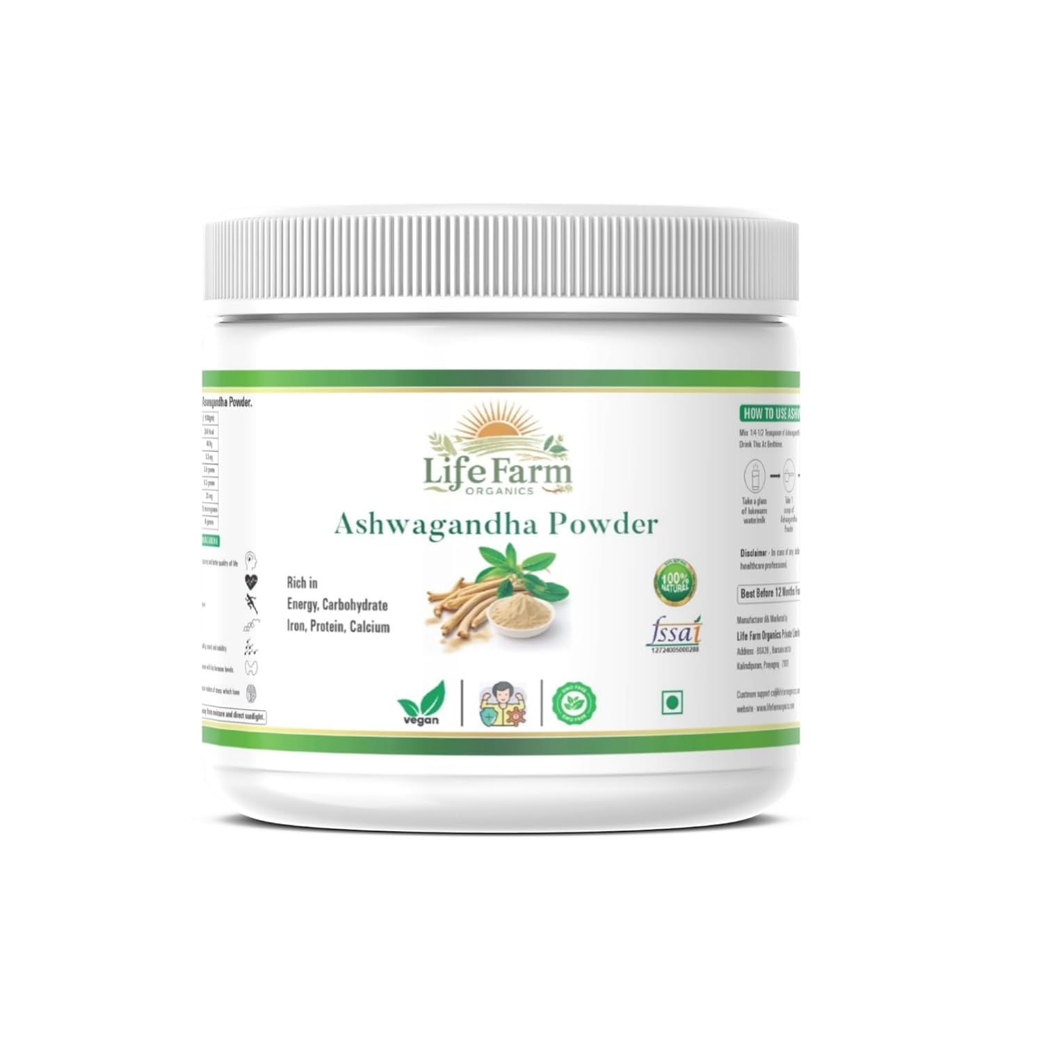 

Life Farm Organics Ashwagandha Powder Helps Boost Strength, Stamina | 150gm 0.3lbs