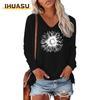 IHUASU Women's Fashion Casual Long Sleeve V-Neck  Blouses & Shirts