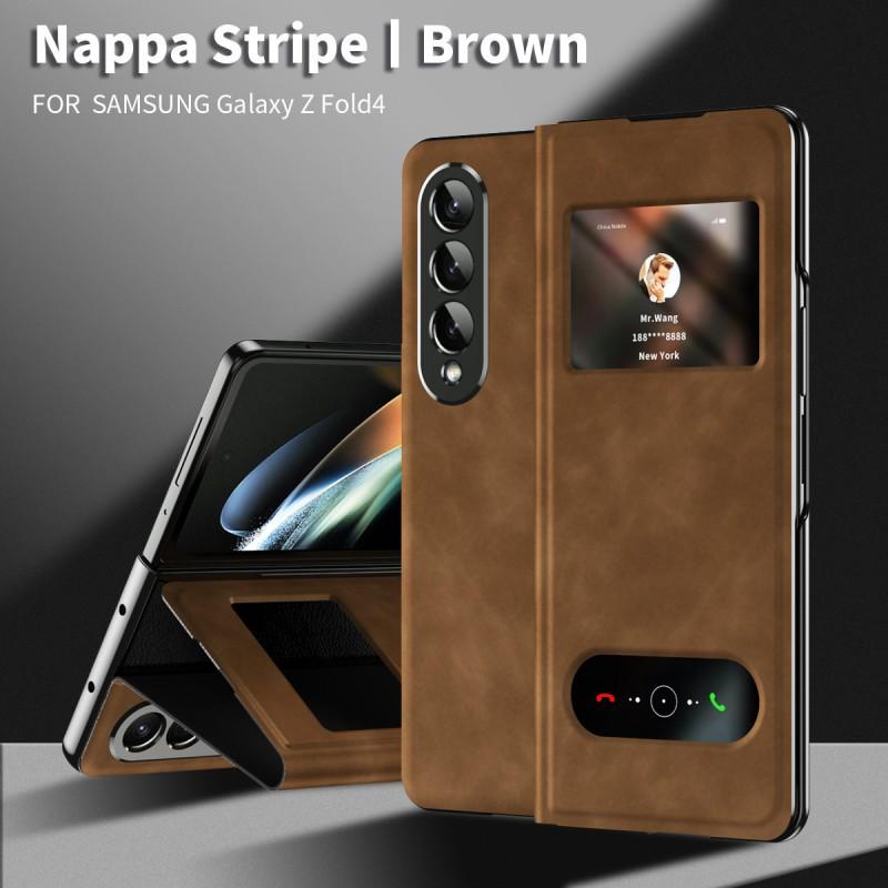 Premium Nappa Texture Flip Case With Stand Galaxy Z Fold 8 7 6 5 4 3 2 - Matte PU Leather Cover Anti-Fingerprint
