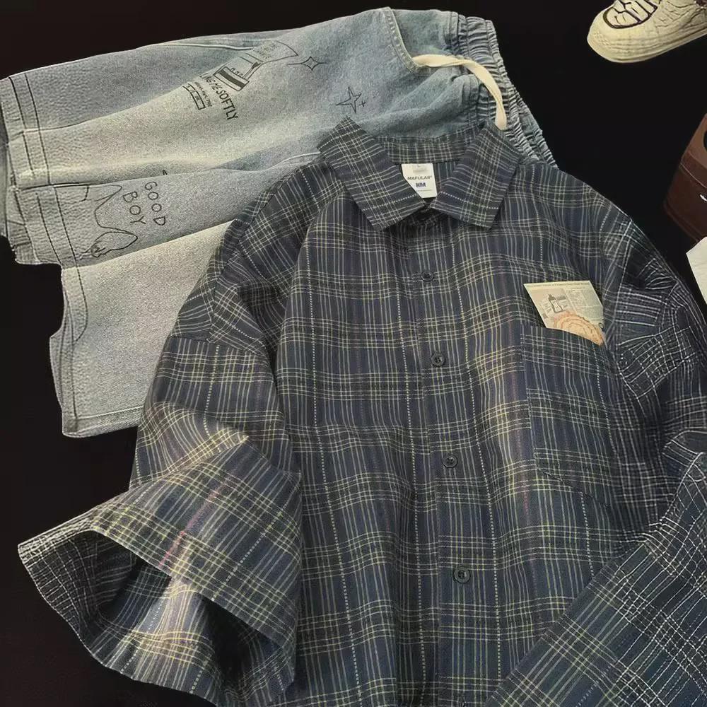 Men's Vintage Plaid Short-Sleeve Summer Shirt – Retro Casual Style