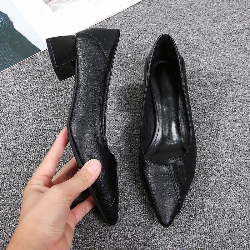

Мягкая кожа Туфли на высоком каблуке Женские на толстом каблуке Весенне-осенние Четыре сезона Рабочие туфли Одинарные туфли Профессиональные рабочие туфли Черные Маленькие кожаные туфли 35