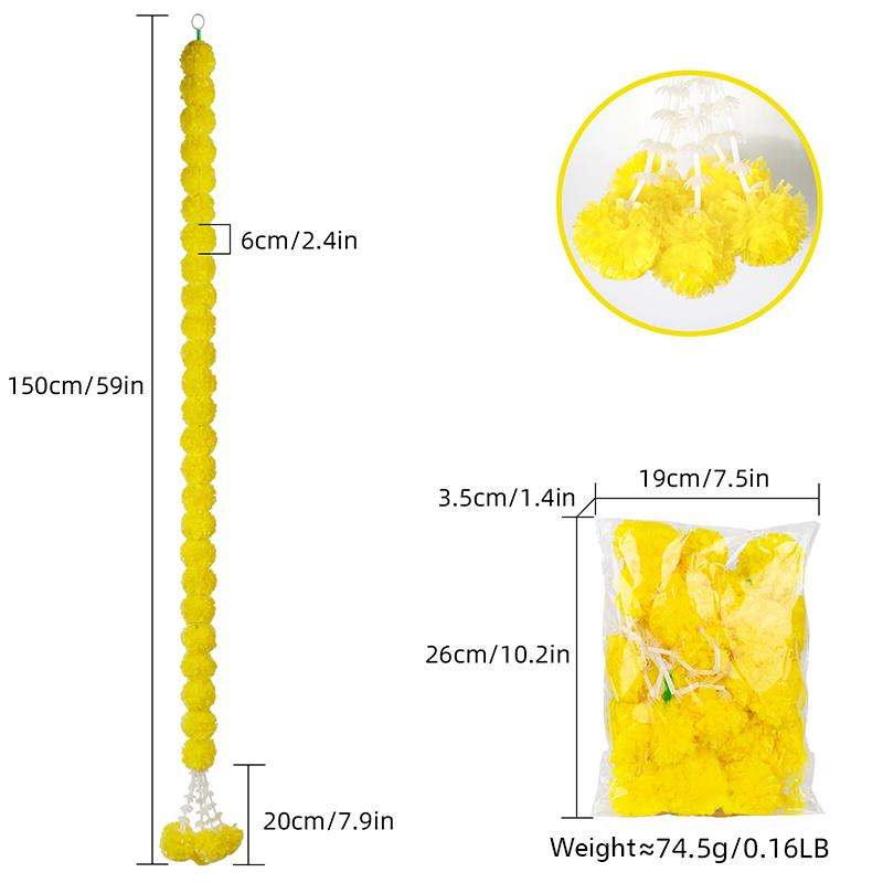 1PC Indian Weddings Halloween Yard Mexican Artificial Marigold Garland With Ball Tassels