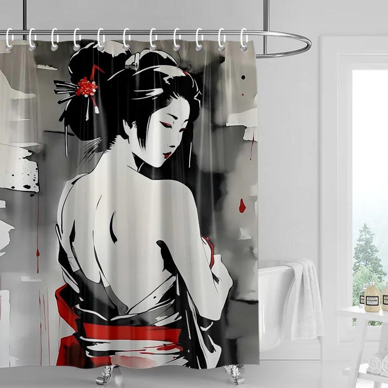 Závěs do sprchy v japonském stylu Gogi s retro potiskem postaviček, odolný proti vyblednutí, dělicí závěs do koupelny pro hotelovou a domácí dekoraci