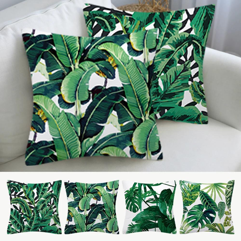 4Pcs Cushion Cover with Zipper Tropical Plants Print for Sofa Couch Car Cushion Square Pillowcase Home Decorative