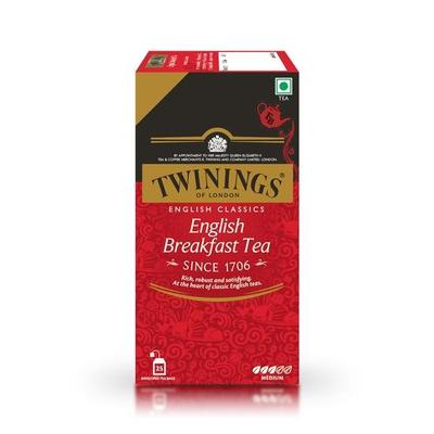 Twinings English Breakfast Tea, 25 Tea Bags | Pack of 1 | English Classic Range | Premium Black Tea | Medium Strength