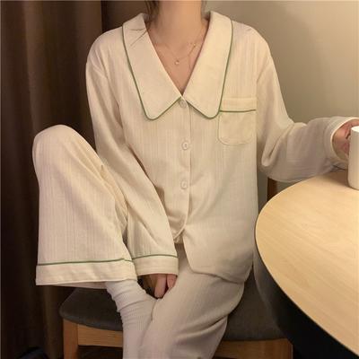 Damen-Pyjama-Set Frühling und Herbst Damen Hauskleidung 2 Teile Inklusive Hose Einreiher Langarm-Pyjama für Damen