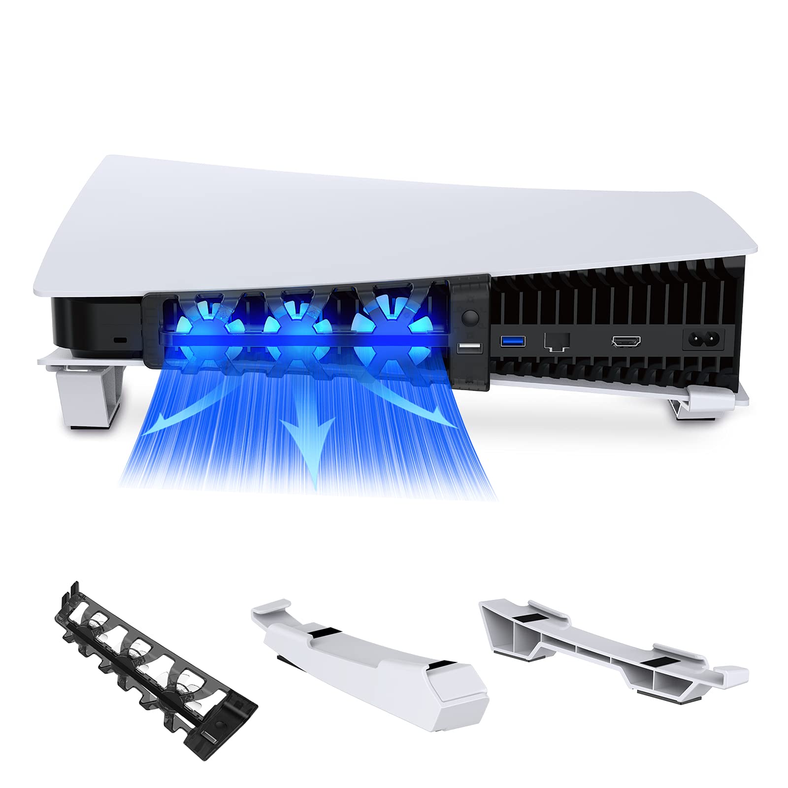 

NexiGo PS5 Horizontal Stand Playstation5 Disc Digital Edition Compatible with LED Additional USB Easy White (Minimal Design) & Built-in Light, Ports,