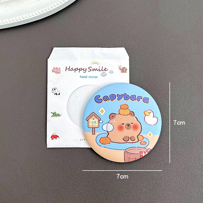 Capybara Cute Portable Small Round Tinplate Mirror - Cartoon Single-Sided Student Gift
