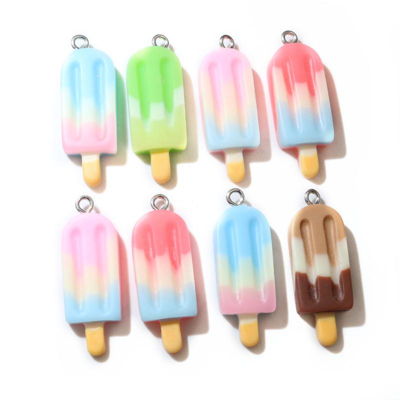 10 Stück 15x40mm Gemischte Farbverlauf Farbe Eiscreme Anhänger Harz Simulierte Lebensmittel Anhänger Für Frau Schmuckherstellung DIY Zubehör