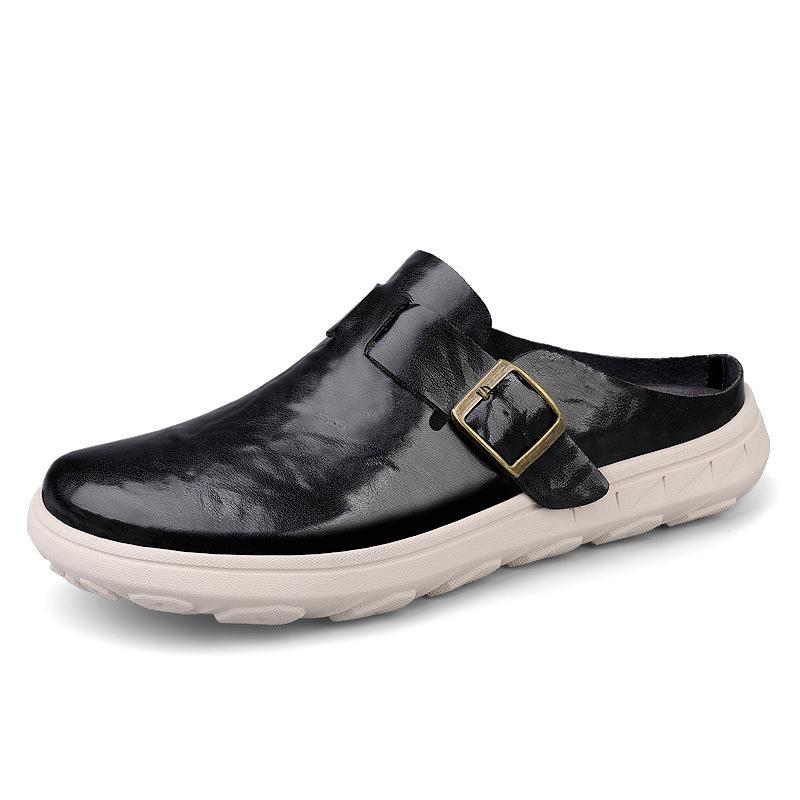 Men s 2025 Thick-Soled Buckle Cowhide Closed-Toe Slip-On Summer Outdoor Shoes 46