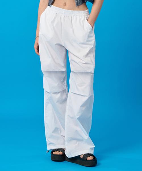 KOLEAT Summer Cooling Crinkly Wide Elastic Banding Parachute Slacks Pants [White]