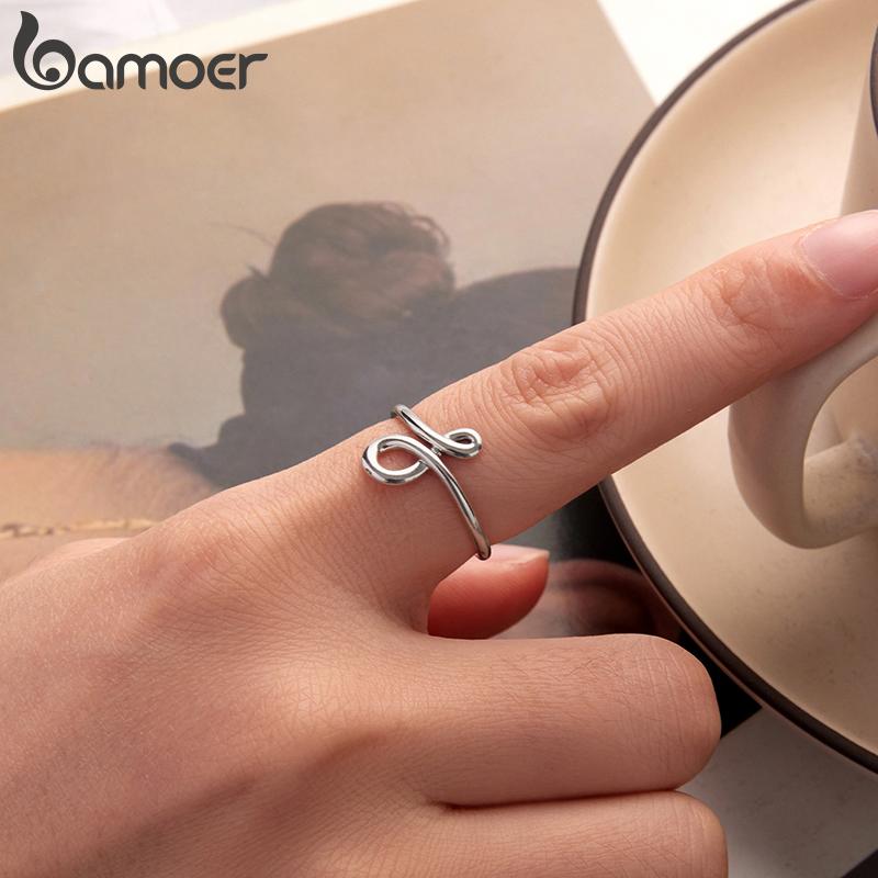 Bamoer   Copper Infinite Sleek Open Ring, Twisted Love Ring For Women Girls Minimalist Birthday Dating Jewelry Gift