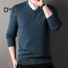 Herbst Winter Herren Pullover V-Ausschnitt Gestrickt Einfarbig Elastisch Dehnbar Pullover Mittellang Formeller Business Style Pullover