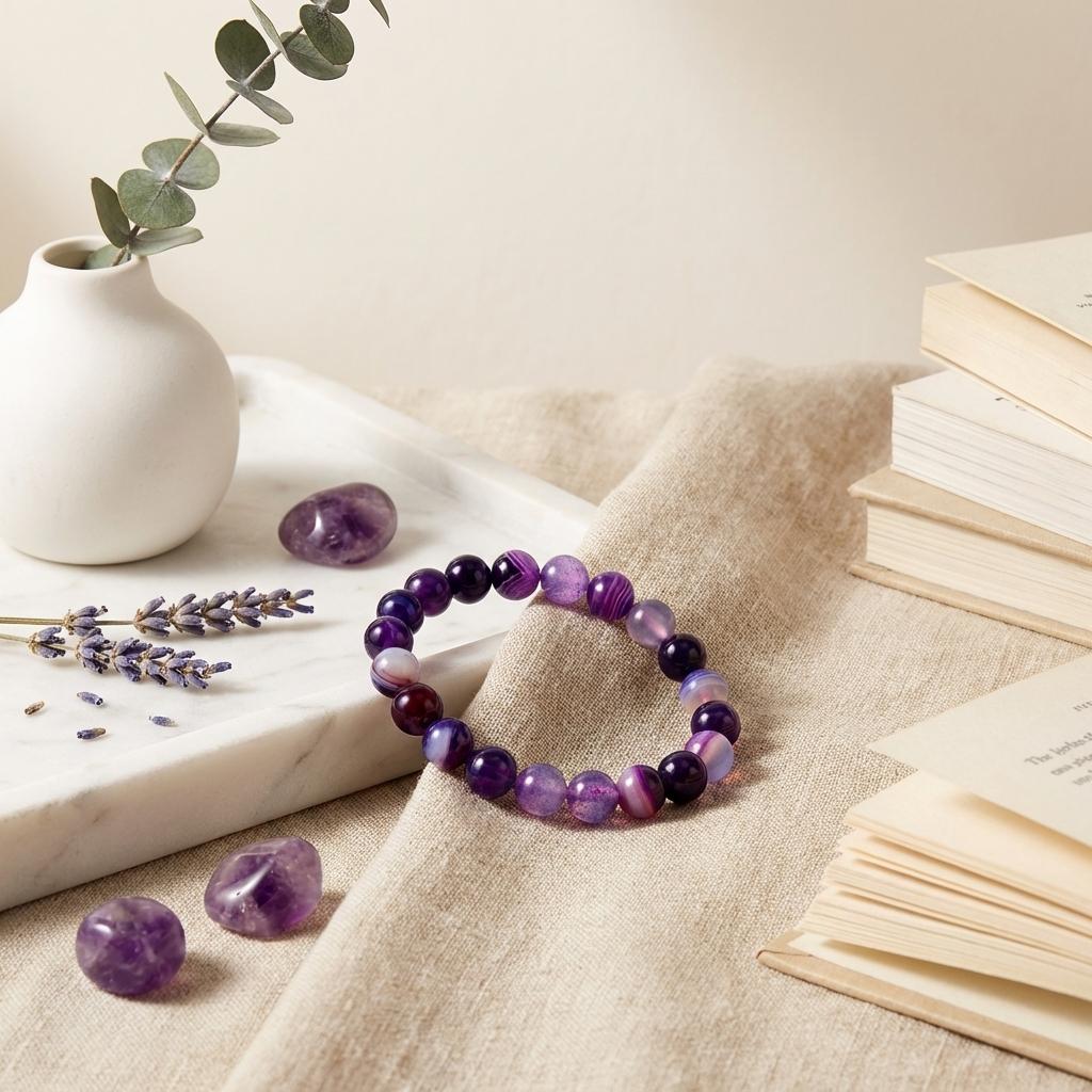 Minimalist Natural Purple Stone Beaded Bracelet for Man Women Crown Chakra Anxiety Relief Energy Yoga Accessories Jewelry Gift