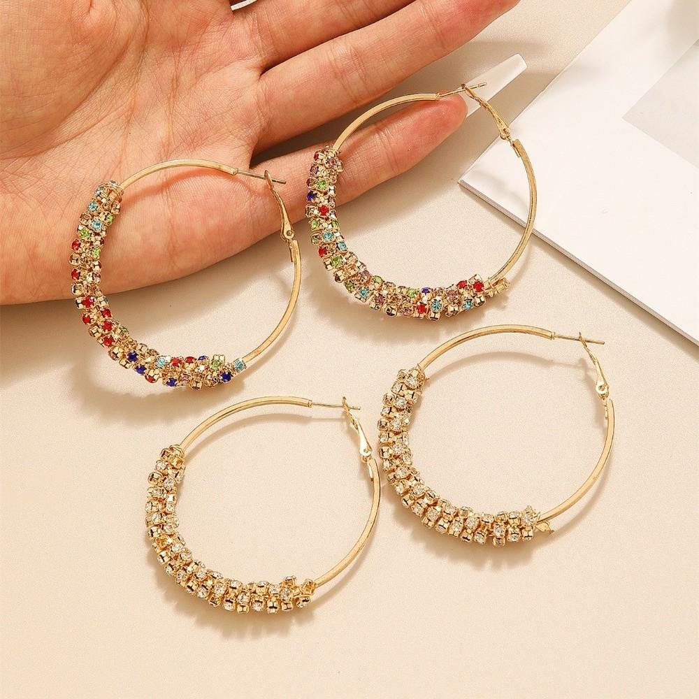 Round Large Hoop Earrings Colorful Jewelry Studded Earrings Personalized Zircon Earrings Party