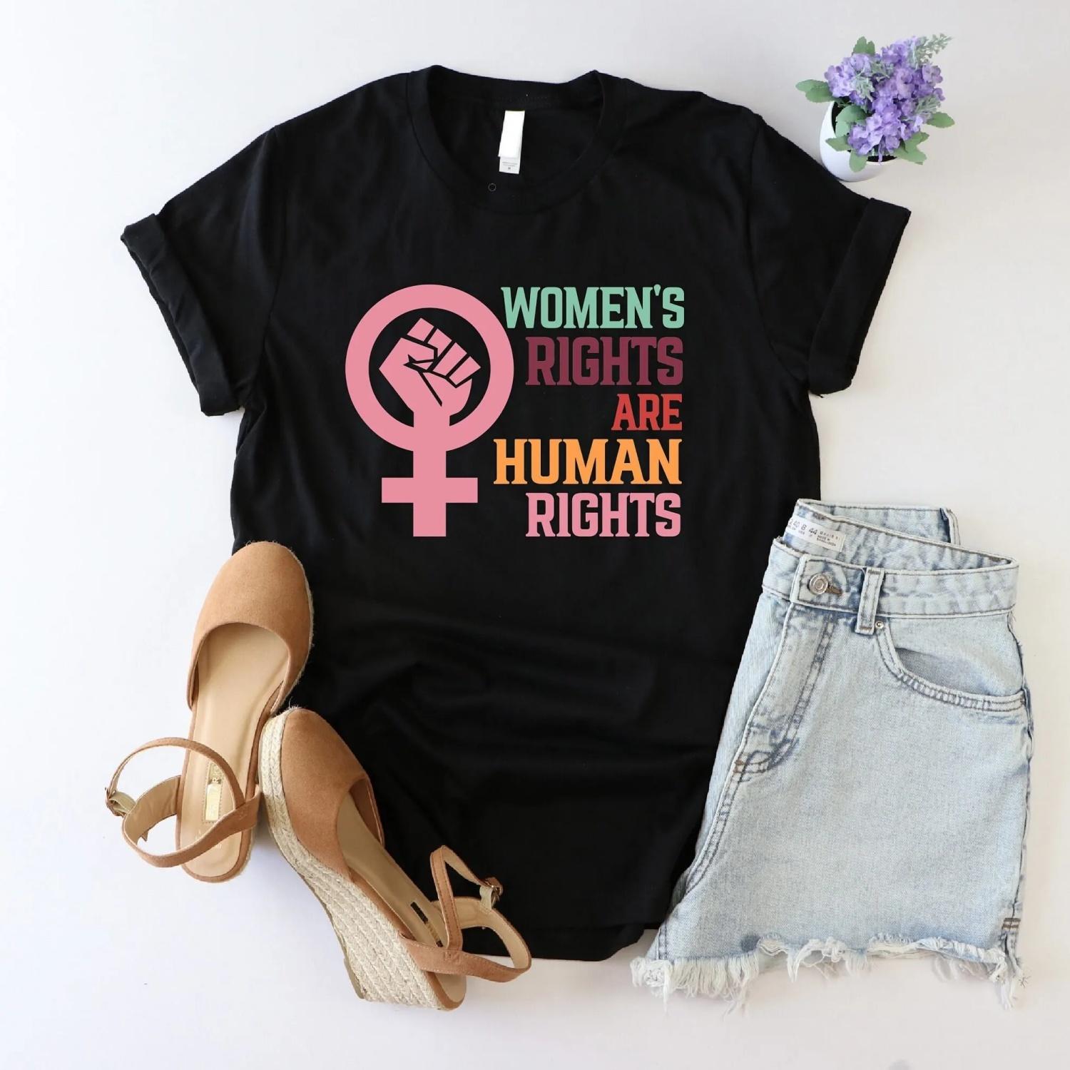 Women s Rights Are Human T Shirt Feminism Protest For Feminist Equal Abortion Pro Choice S чёрный