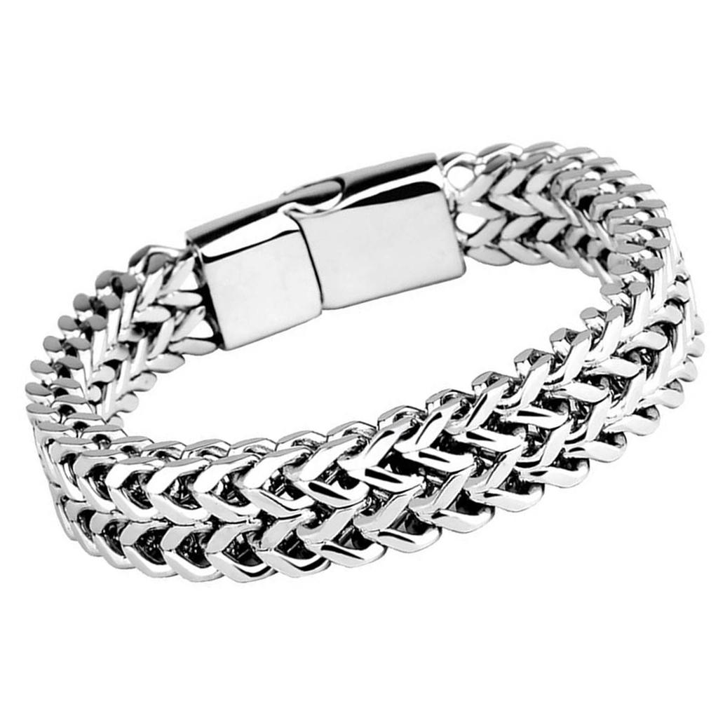 Titanstahl Magnetarmband Doppelreihe Magnete Armband Silber Modeschmuck Geschenk für Männer 19cm 7.48in