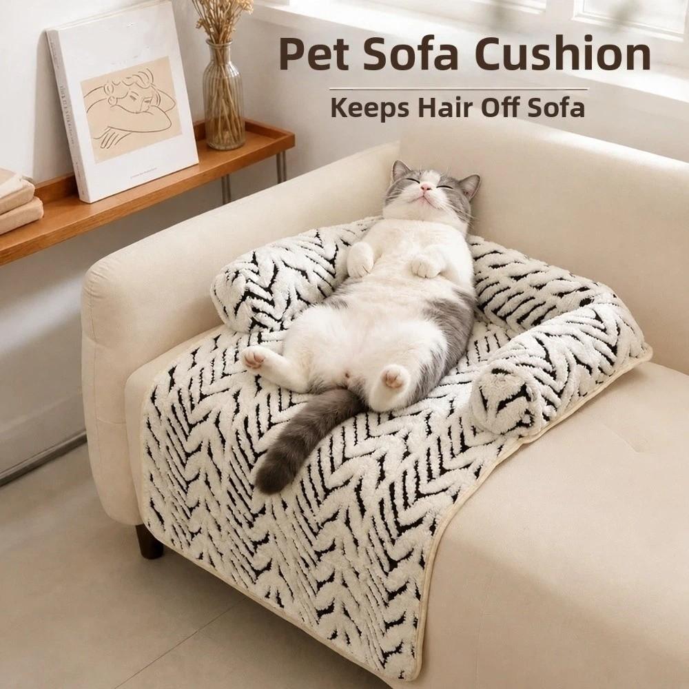 Thick Plush Pet Bed Mat Non-Slip Striped Plush Dog Mat Durable Cat Sleeping Pad Home Indoor Use