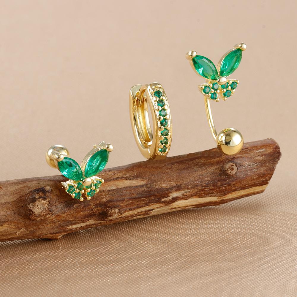 3PCS Luxury Stainless Steel Butterfly Small Hoop Earrings Set For Women Trendy Zircon Stud Women's Earring  Fashion Jewelry