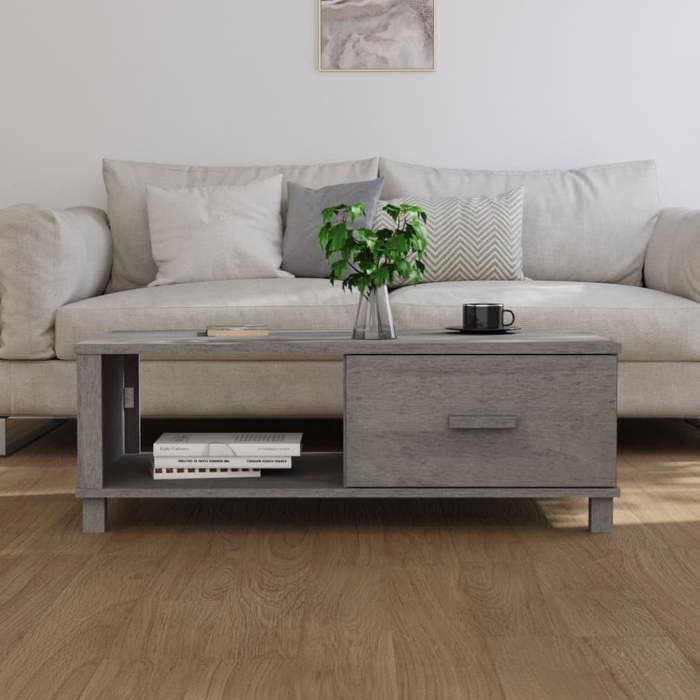 Table basse - vidaXL - HAMAR - Bois massif de pin - Gris clair - 100x55x35 cm