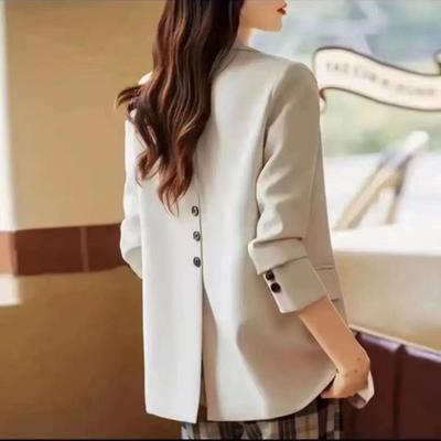 Women Rear Coat Spring Autumn Long Sleeved Blazer Jacket High End Chic Blazers