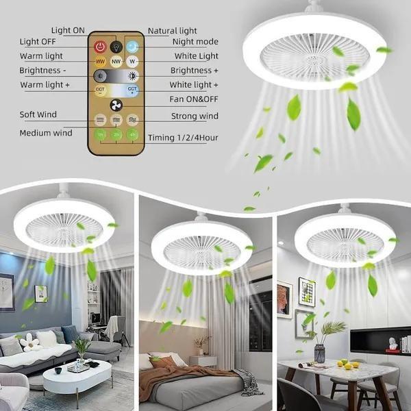 Ventilator de Plafon Inteligent 2 în 1 cu Lumină LED Silențios 30W E27 Dimmabil Lampă Ventilator cu Telecomandă Gură de Aer Reglabilă pentru Dormitor Living Bucătărie