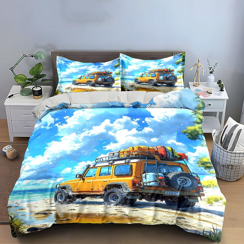 Yellow SUV with luggage. Bedding sets Duvet cover sets Duvet covers Pillowcases(1 * Duvet Cover 2 * Pillowcases without duvet insert)