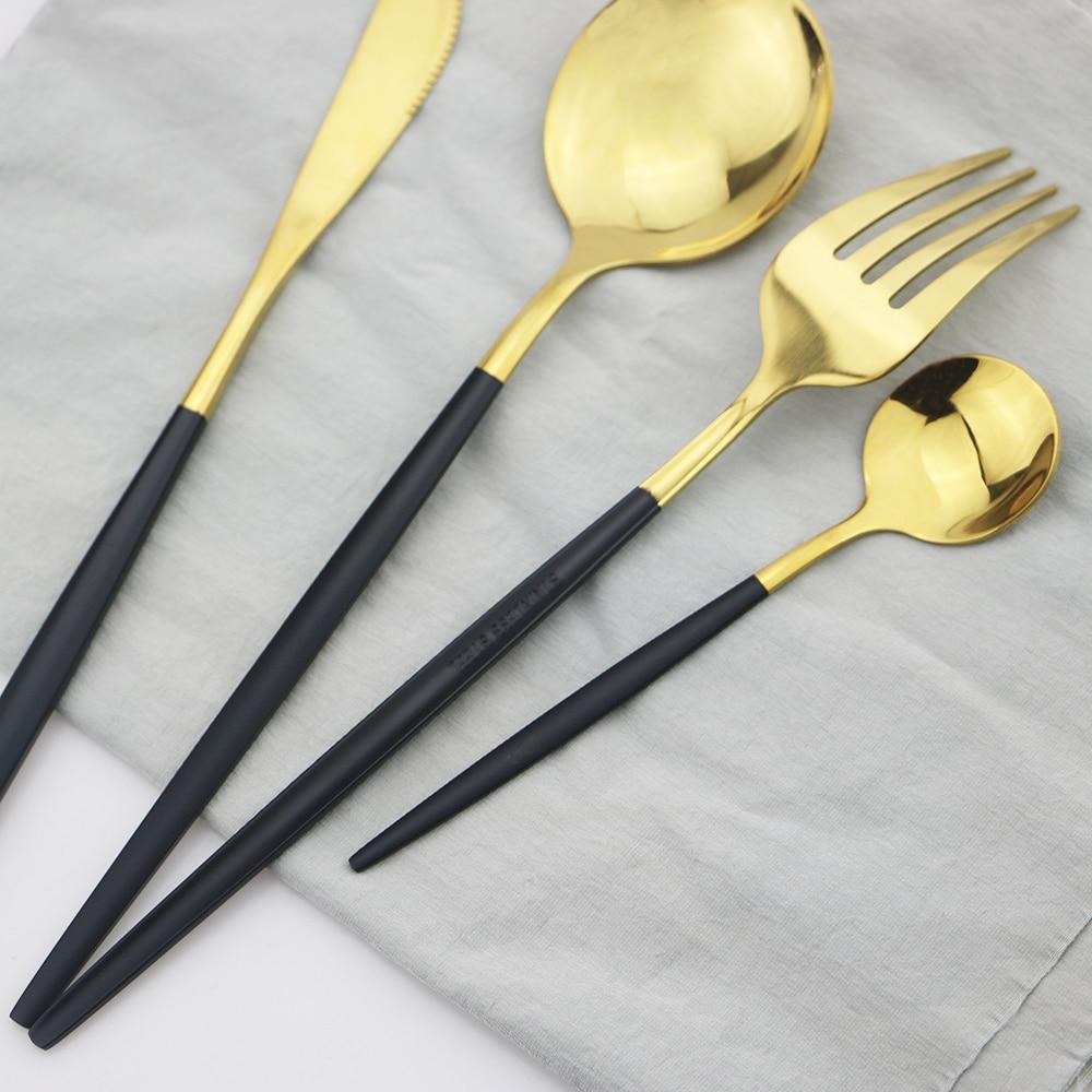 24Pcs Stainless Steel Dinnerware Cutlery Set Knives Forks Coffee Spoon Dinner Tableware Kitchen Utensils Flatware Set