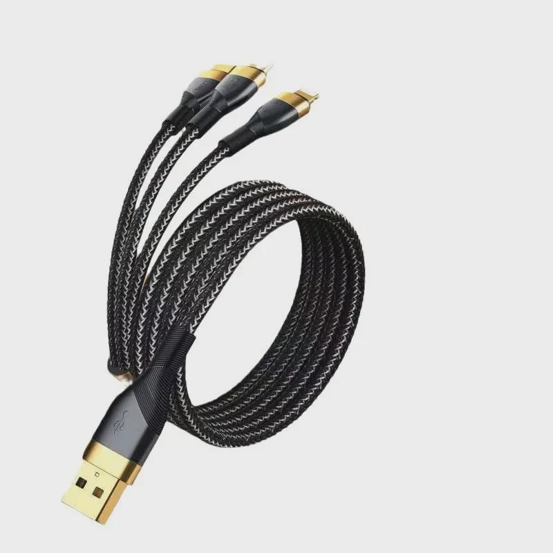 2m Gold-Plated 3-in-1 Fast Charging Cable for Apple, Android, and Type-C Devices