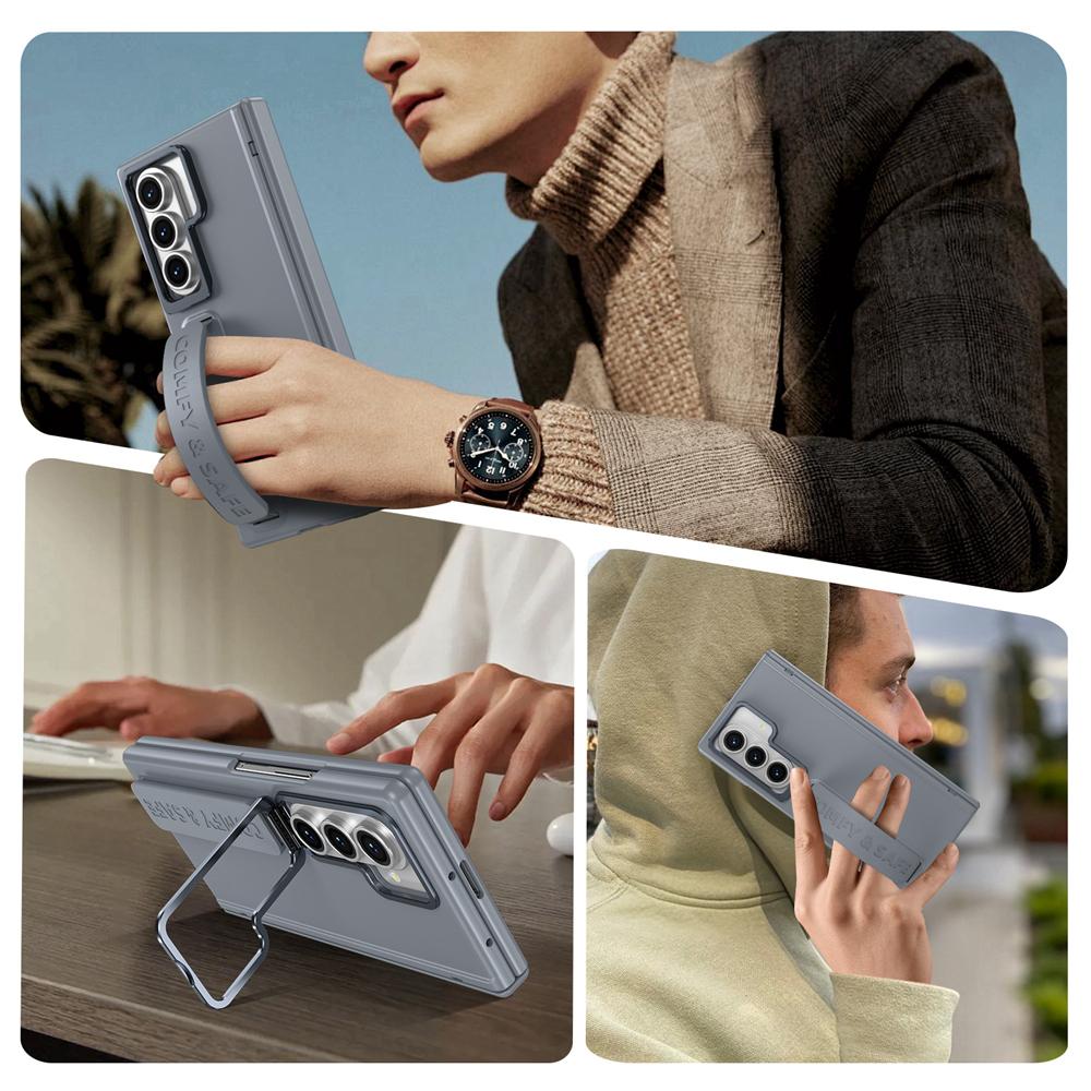 KEYSION Wristband Phone Case for Samsung Galaxy Z Fold 7 6 5 4 3 Kickstand Hard PC Shockproof Cover With Hinge Screen Protector