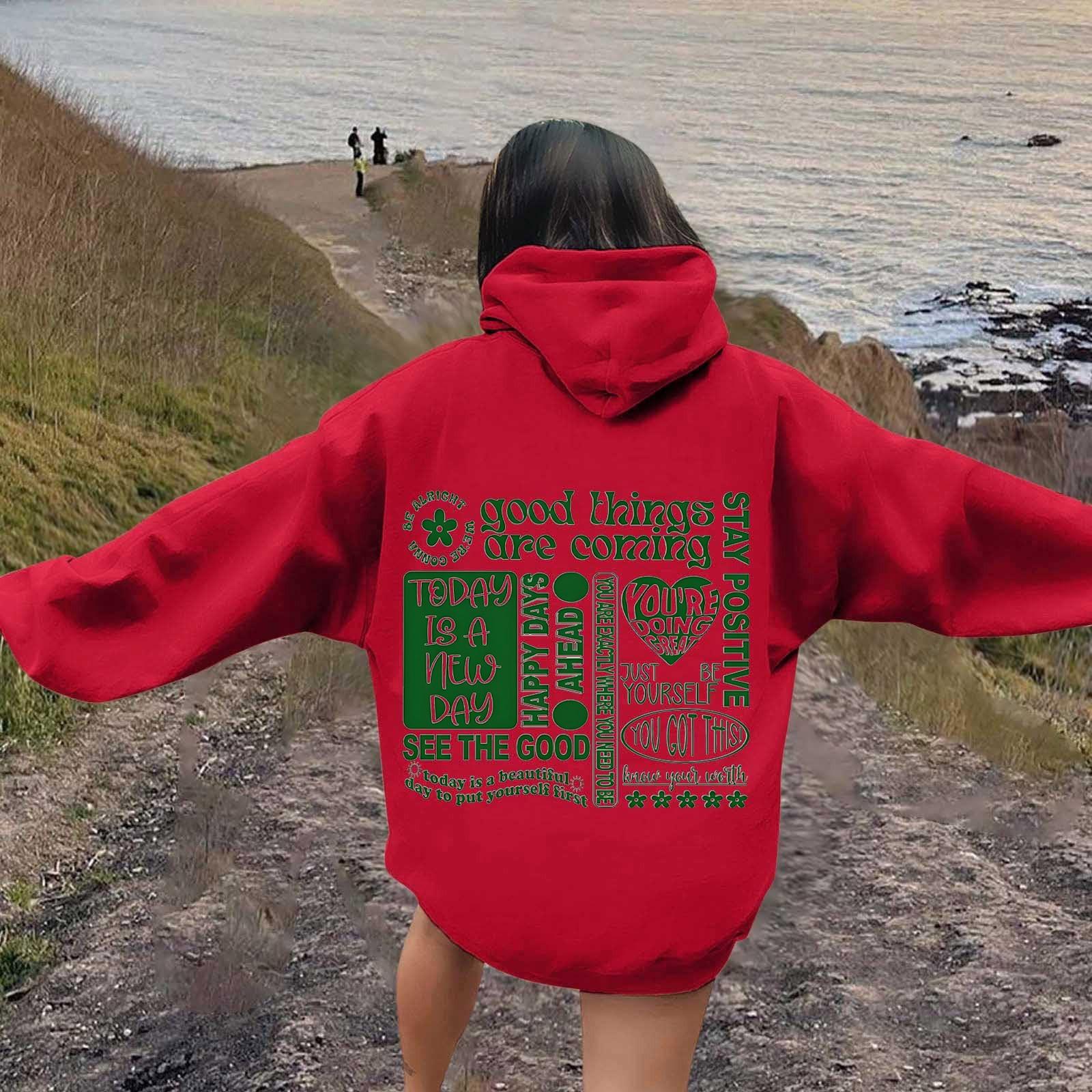 

Женская повседневная толстовка с капюшоном и круглым вырезом, длинными рукавами и принтом XXL красный