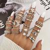23pcs Fashion Silver Color Pearl Rings Set For Women Cross Butterfly Leaf Evil Eye Patterns Mix And Match Daily Outfits Jewelry
