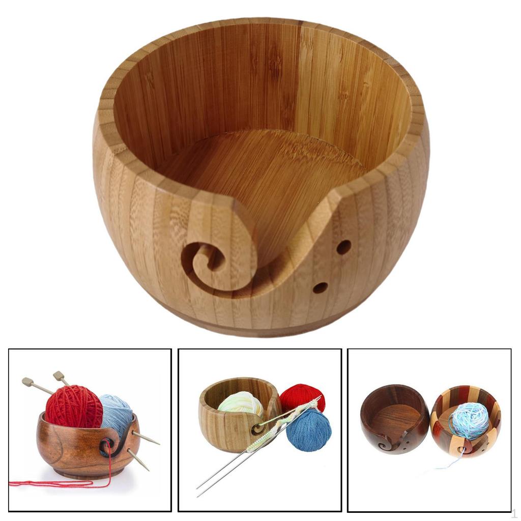 5.9 '' Crochet Yarn Bowl for Crochet, Knitting Holder, Wood Bowl, Basket