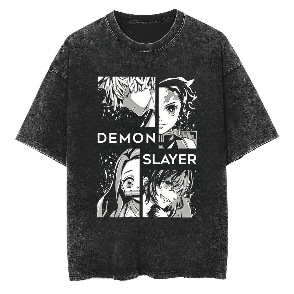 2026 Latest Washed Demon Slayer Tshirt Tanjiro Nezuko Zenitsu Inosuke Anime Graphic Tee For Adults Kids Kimetsu No Yaiba