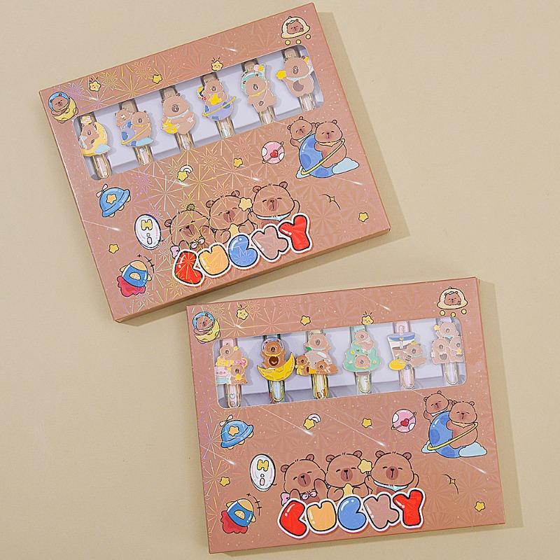 6Pcs Cute Capybara Erasable Neutral Pen 0.5mm Kawaii Cartoon Writing Stationery Student School Office Supplies Gifts