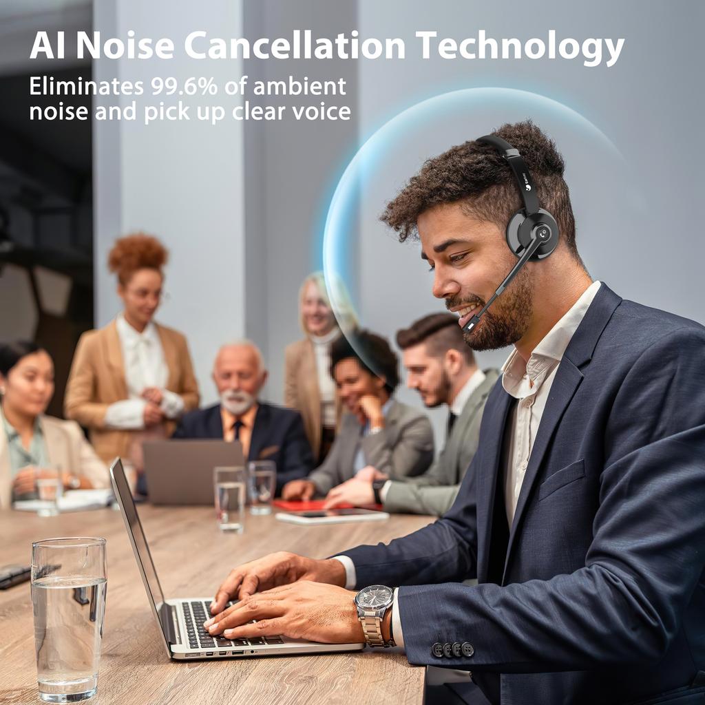 Wireless Call Centre Headset with Microphone Professional Office Headphones for Customer Service Teams
