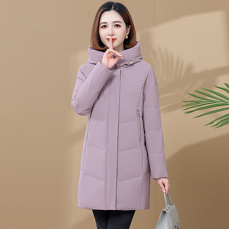 Luxurious Women's Mid-Length White Duck Down Jacket with Hood