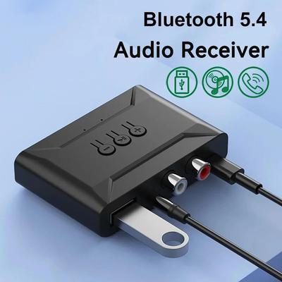 Bluetooth 5.4 Audio Receiver Wireless U Disk RCA 3.5mm AUX USB Stereo Music Adapter with Mic For Car Kit Amplifier Wired Speaker