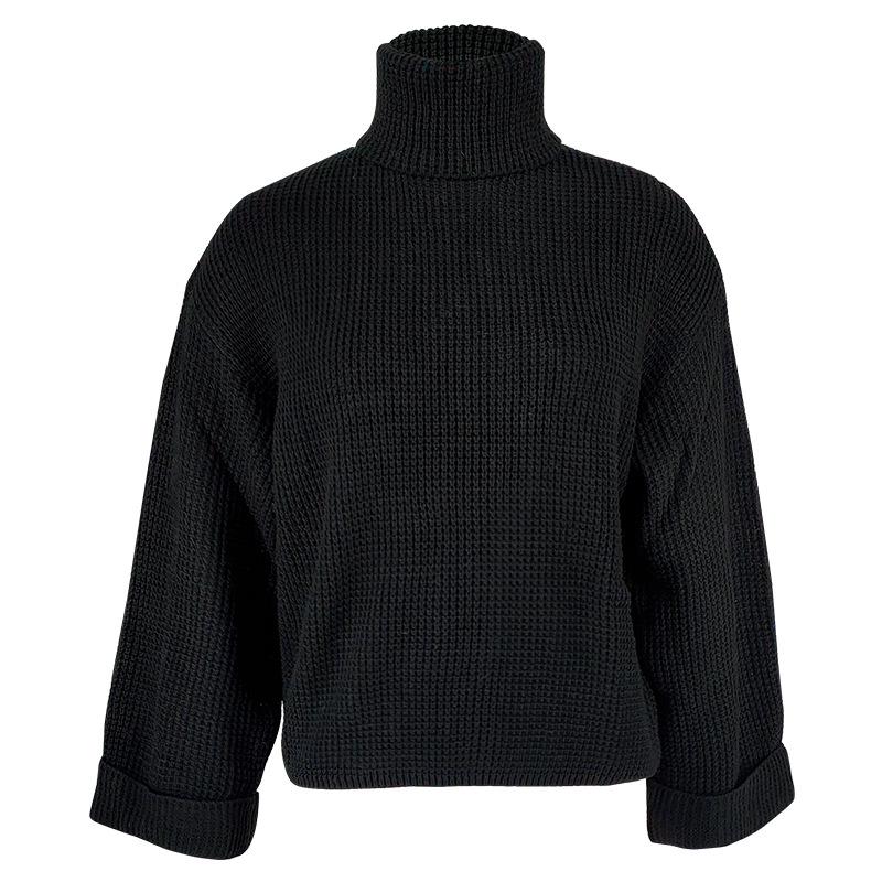 MD1006 European Women's Knitwear High Neck Bell Sleeve Pullover Sweater