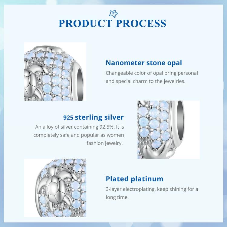 Bamoer 925 Sterling Silver Clear Blue Nano Opal Underwater World Charms for Women Bracelet and Bangle DIY FIne Jewelry Gift