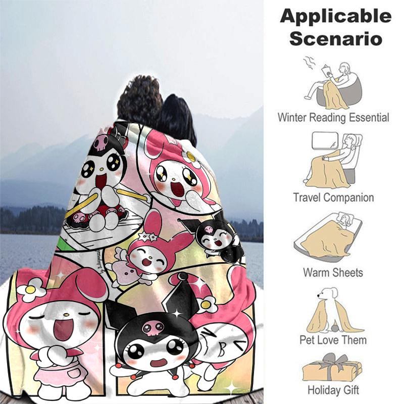 1pc Kuromi and Friends Soft Throw Blanket, Decorative Blanket, Living Room, Travel, Camping, Car Blankets, Beach, Office Naps, Perfect Gift for Birthd