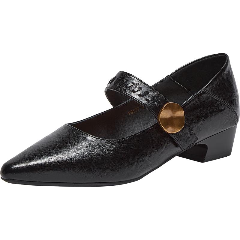 Besto 2026 Spring Pointed Toe Block Heel Mary Jane Flats 35