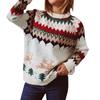 Women's New Year's Christmas Sweater with Thick Shoulder Sleeves, Reindeer Christmas Tree Gold Thread Pullover Sweater 3504