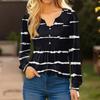 Women's Fashionable Casual V-neck Blouse Button Long-sleeved Pullover T-shirt Top