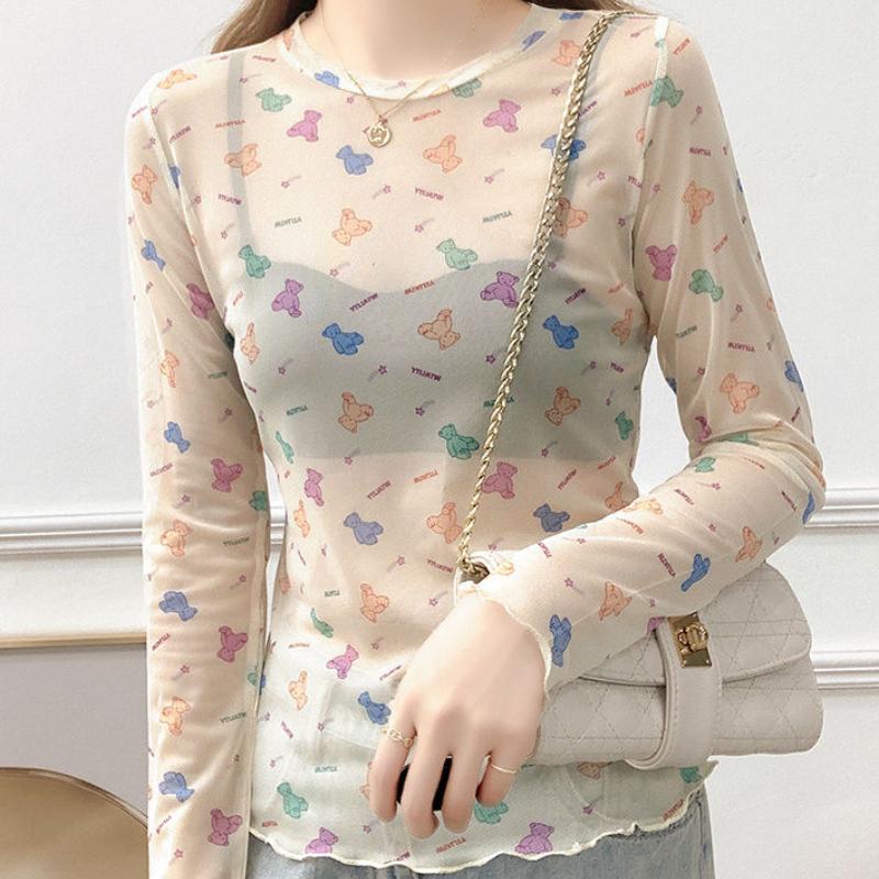 

Ice Silk Mesh Base Layer Women s T-shirt Summer Sheer Sun Protection Clothing Thin Layered Inner Wear 2XL