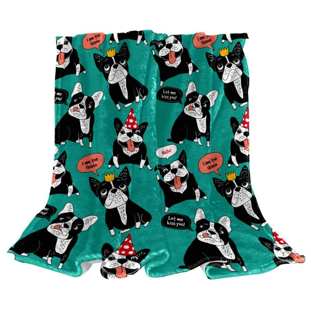 Cartoon bulldog Printed Blanket for Sofa Bed Travel Camping Living Room Office Conditioning Blanket for All Seasons Gifts